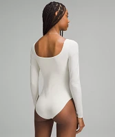 Wundermost Ultra-Soft Nulu Square-Neck Long-Sleeve Bikini Bodysuit | Women's Bodysuits