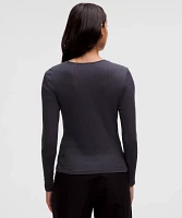 Sheer Cotton Ribbed Crewneck Long-Sleeve Shirt | Women's Long Sleeve Shirts