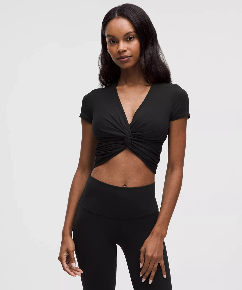 Modal-Silk Twist-Front Cropped T-Shirt | Women's Short Sleeve Shirts & Tee's