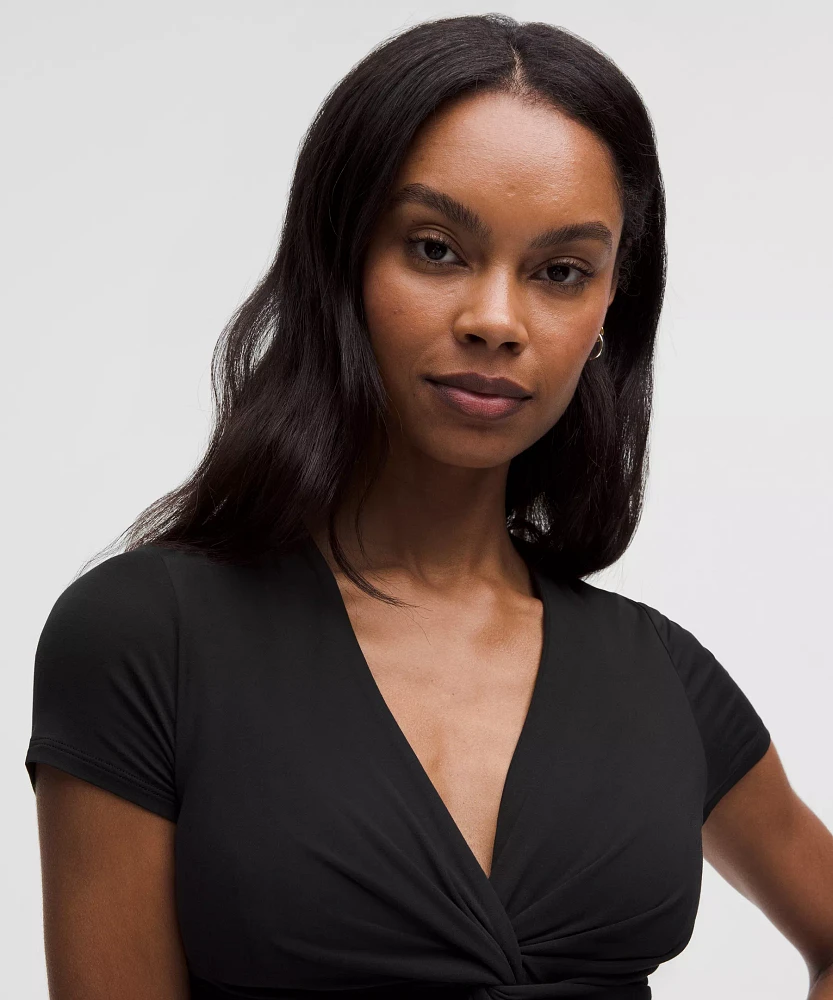 Modal-Silk Twist-Front Cropped T-Shirt | Women's Short Sleeve Shirts & Tee's