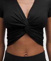 Modal-Silk Twist-Front Cropped T-Shirt | Women's Short Sleeve Shirts & Tee's