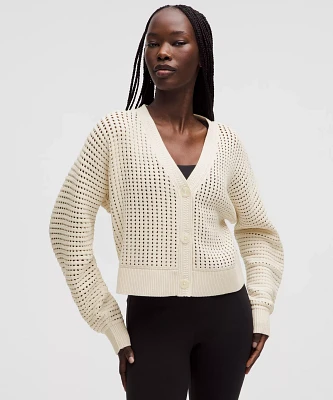 Cotton Crochet Mesh Relaxed-Fit Cardigan | Women's Sweaters