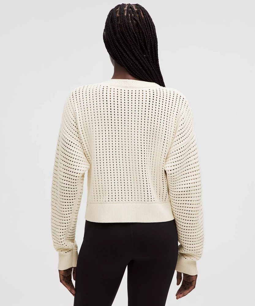 Cotton Crochet Mesh Relaxed-Fit Cardigan | Women's Sweaters