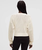 Cotton Crochet Mesh Relaxed-Fit Cardigan | Women's Sweaters