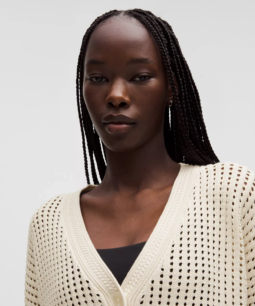 Cotton Crochet Mesh Relaxed-Fit Cardigan | Women's Sweaters