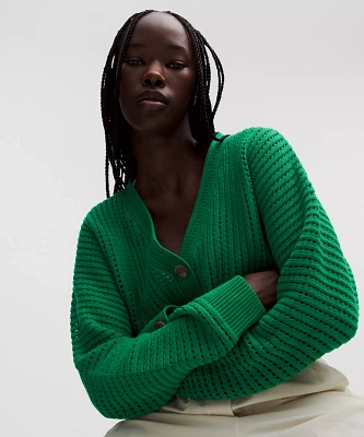 Cotton Crochet Mesh Relaxed-Fit Cardigan | Women's Sweaters