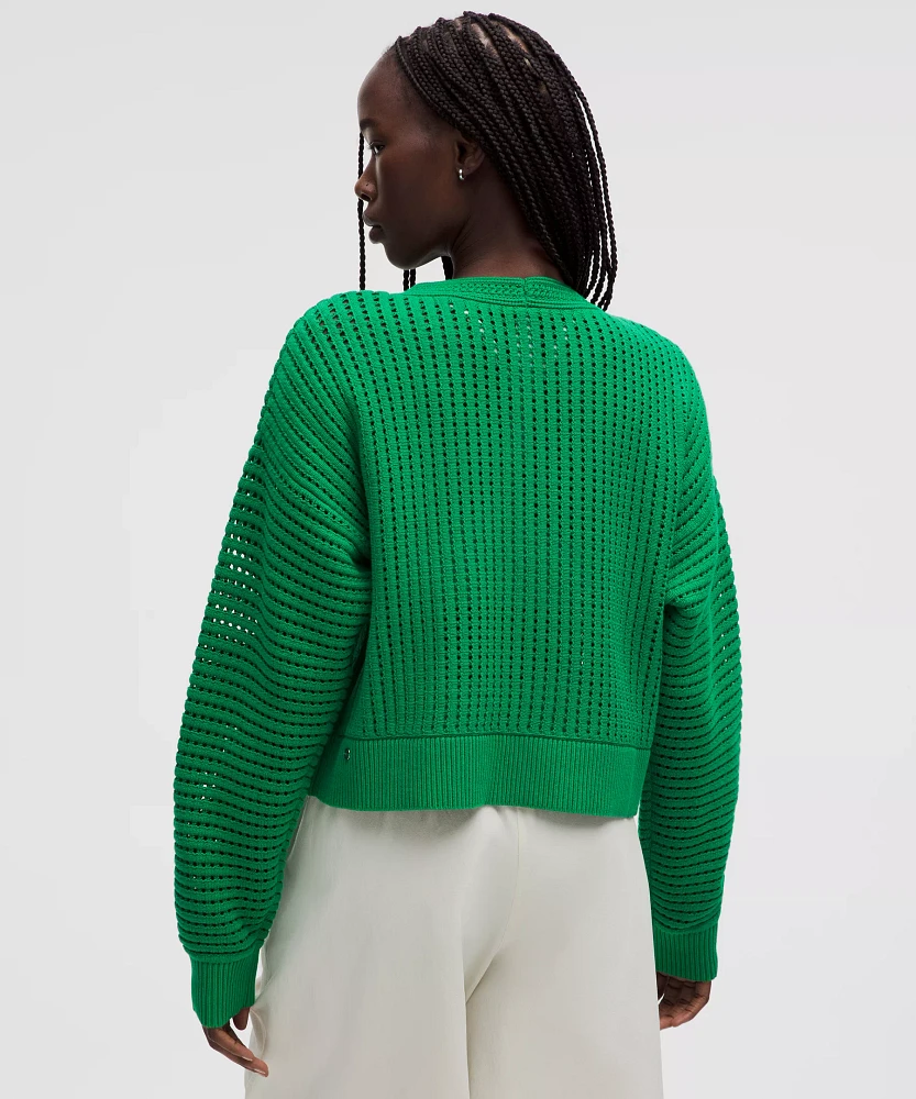Cotton Crochet Mesh Relaxed-Fit Cardigan | Women's Sweaters