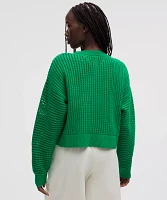 Cotton Crochet Mesh Relaxed-Fit Cardigan | Women's Sweaters
