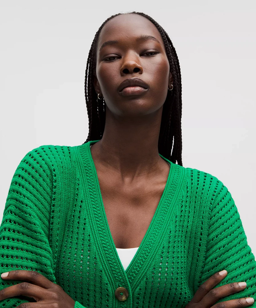 Cotton Crochet Mesh Relaxed-Fit Cardigan | Women's Sweaters