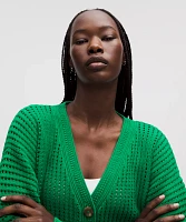 Cotton Crochet Mesh Relaxed-Fit Cardigan | Women's Sweaters