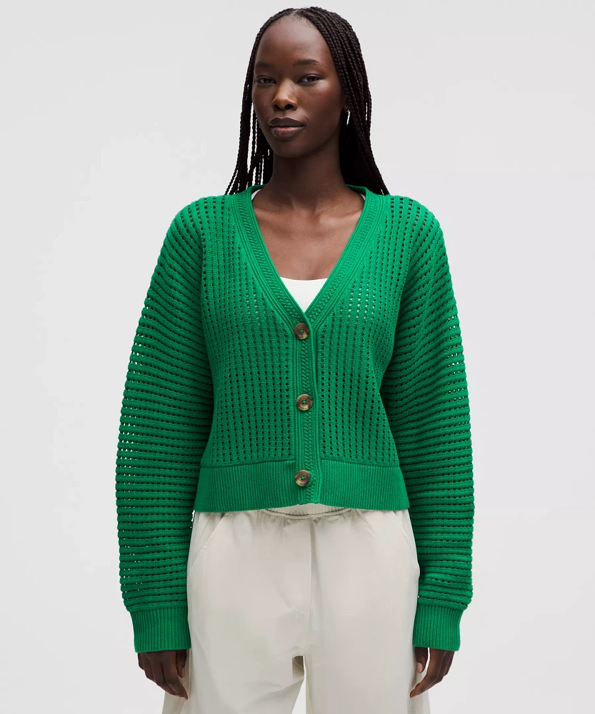 Cotton Crochet Mesh Relaxed-Fit Cardigan | Women's Sweaters