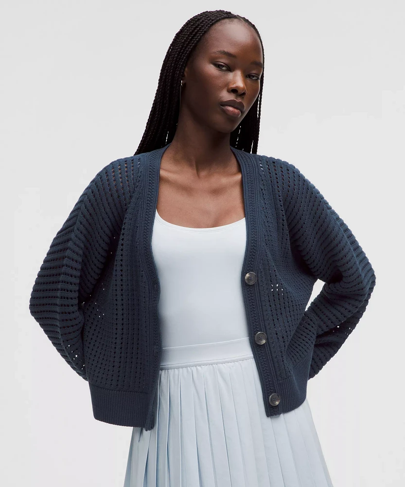 Cotton Crochet Mesh Relaxed-Fit Cardigan | Women's Sweaters
