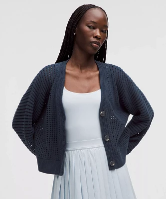 Cotton Crochet Mesh Relaxed-Fit Cardigan | Women's Sweaters