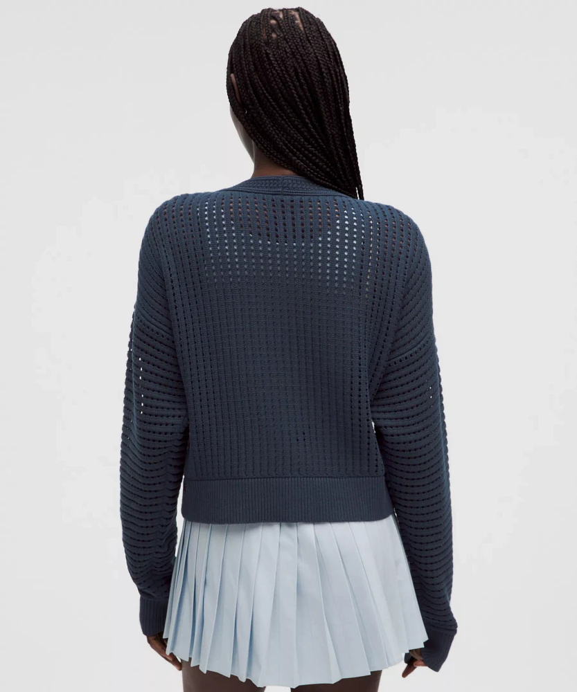 Cotton Crochet Mesh Relaxed-Fit Cardigan | Women's Sweaters
