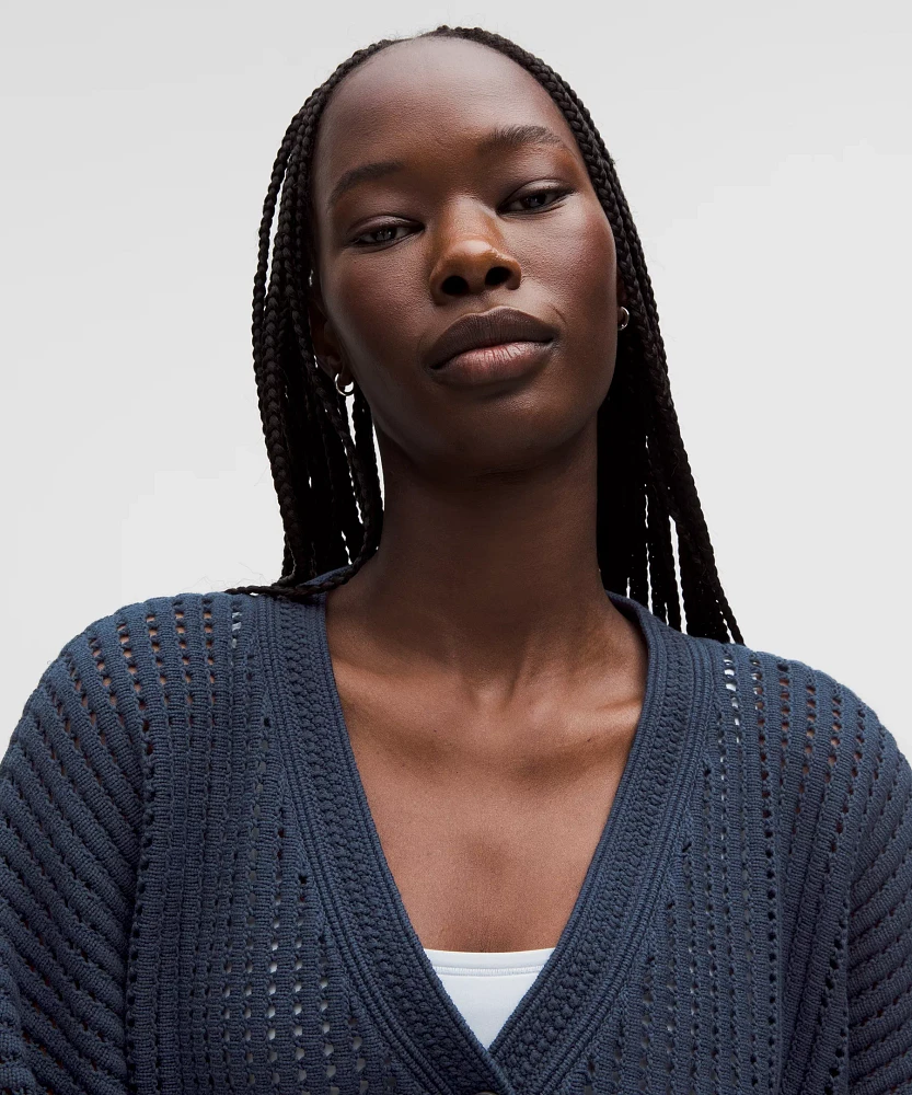 Cotton Crochet Mesh Relaxed-Fit Cardigan | Women's Sweaters