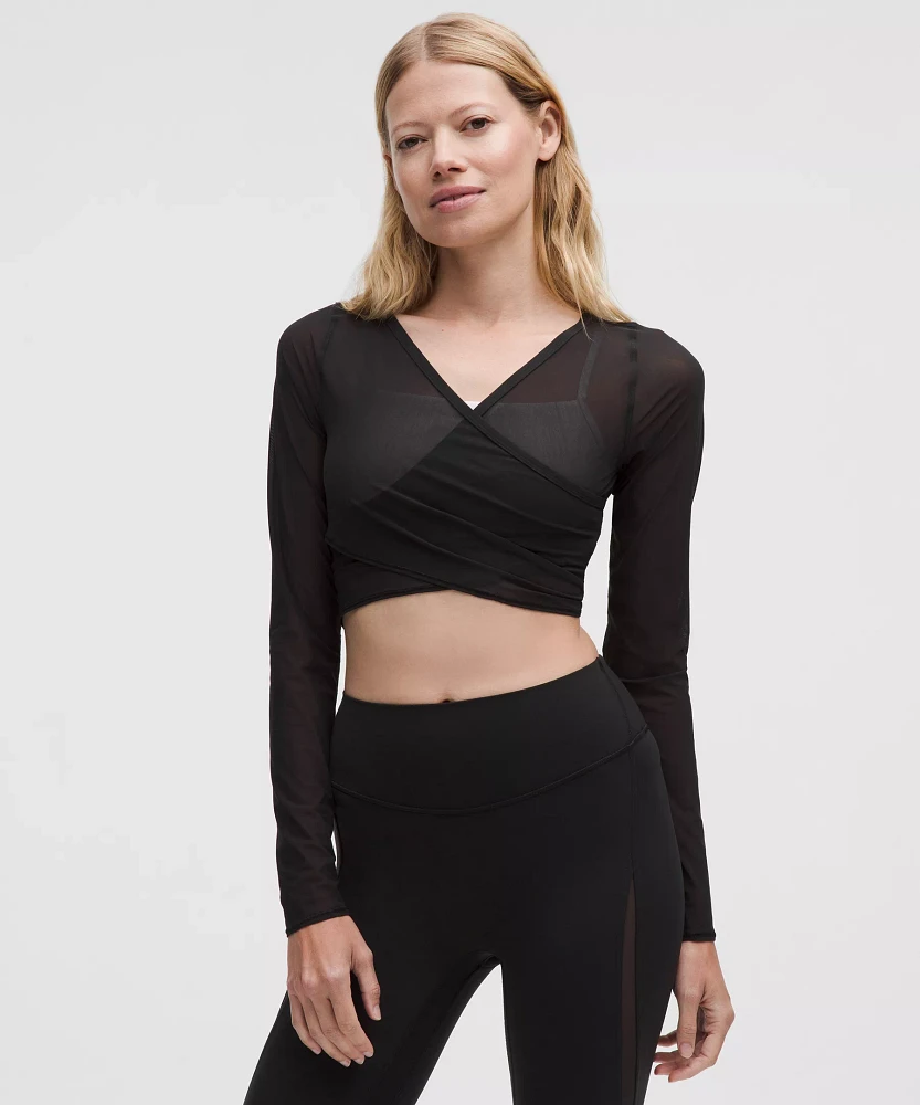 Mesh Wrap-Front Long-Sleeve Shirt | Women's Long Sleeve Shirts