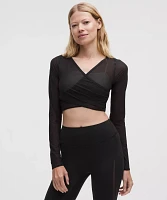 Mesh Wrap-Front Long-Sleeve Shirt | Women's Long Sleeve Shirts