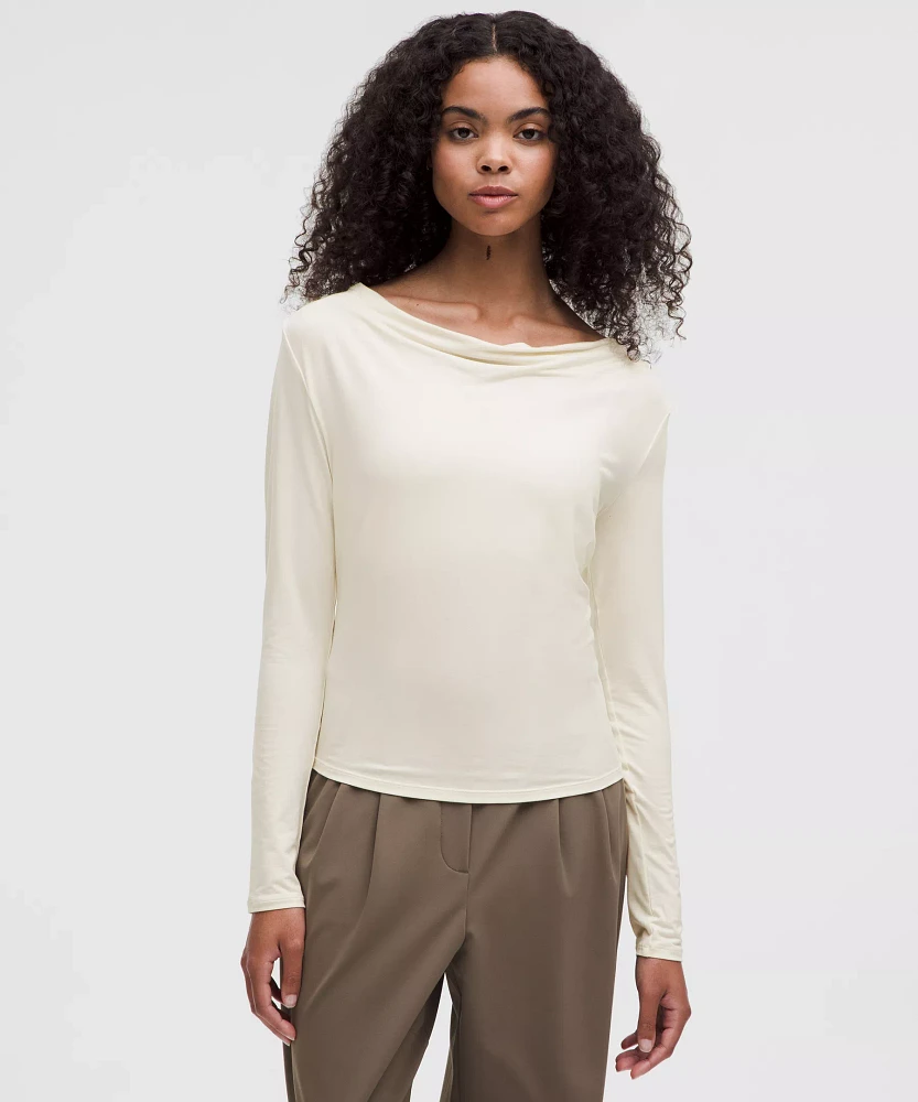 Modal-Silk Cowl-Neck Long-Sleeve Shirt | Women's Long Sleeve Shirts