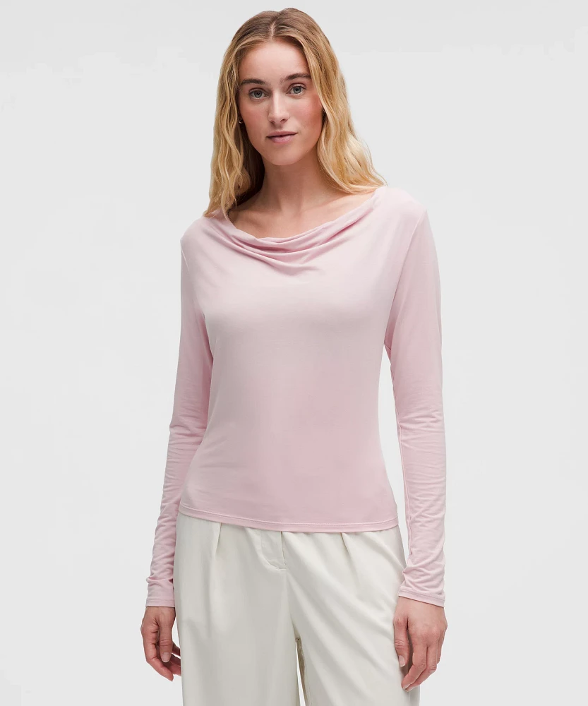 Modal-Silk Cowl-Neck Long-Sleeve Shirt | Women's Long Sleeve Shirts