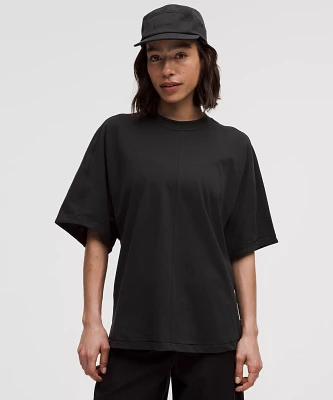 Cotton Jersey Oversized Stitch-Detail T-Shirt | Women's Short Sleeve Shirts & Tee's