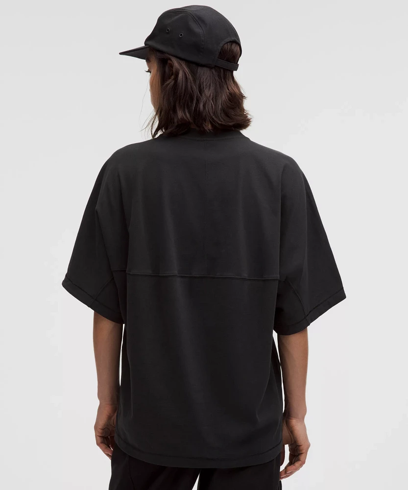 Cotton Jersey Oversized Stitch-Detail T-Shirt | Women's Short Sleeve Shirts & Tee's