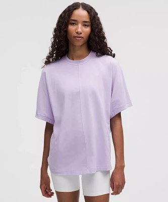 Cotton Jersey Oversized Stitch-Detail T-Shirt | Women's Short Sleeve Shirts & Tee's