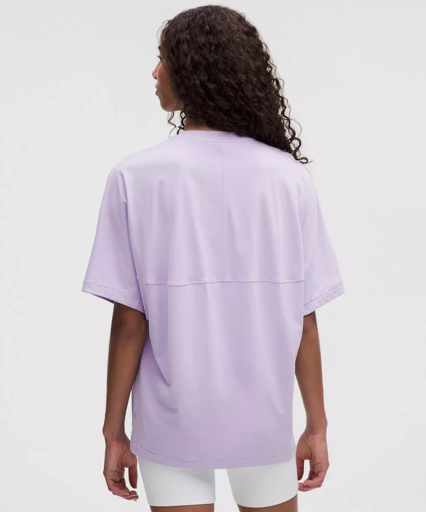Cotton Jersey Oversized Stitch-Detail T-Shirt | Women's Short Sleeve Shirts & Tee's