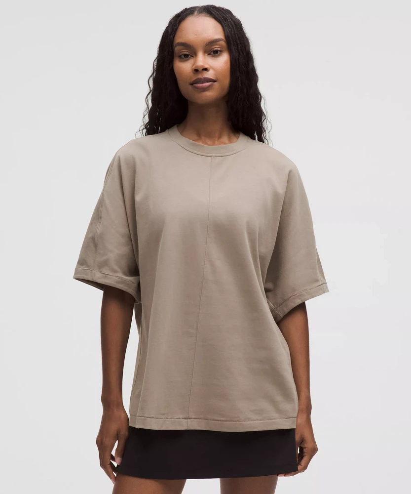 Cotton Jersey Oversized Stitch-Detail T-Shirt | Women's Short Sleeve Shirts & Tee's