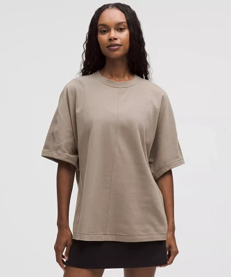 Cotton Jersey Oversized Stitch-Detail T-Shirt | Women's Short Sleeve Shirts & Tee's