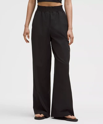Stretch Woven Ruffle-Waist Wide-Leg Pant | Women's Pants