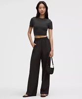 Stretch Woven Ruffle-Waist Wide-Leg Pant | Women's Pants