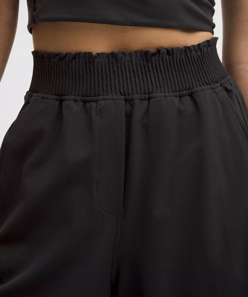 Stretch Woven Ruffle-Waist Wide-Leg Pant | Women's Pants