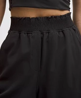 Stretch Woven Ruffle-Waist Wide-Leg Pant | Women's Pants