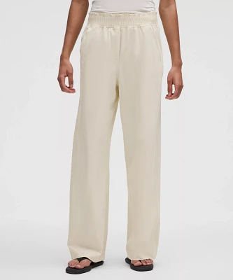 Stretch Woven Ruffle-Waist Wide-Leg Pant | Women's Pants