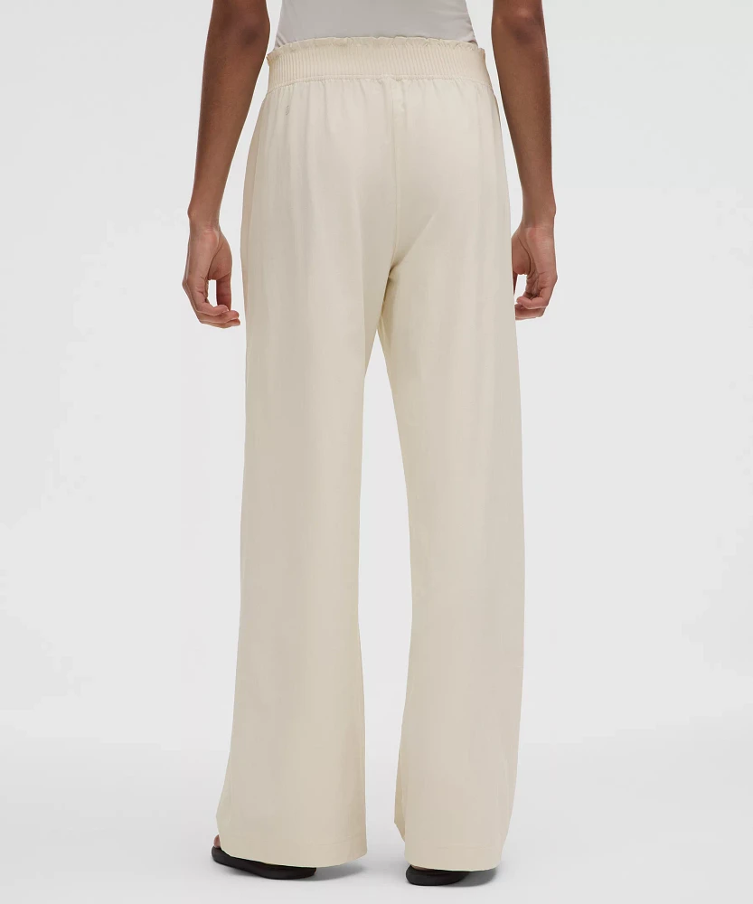 Stretch Woven Ruffle-Waist Wide-Leg Pant | Women's Pants