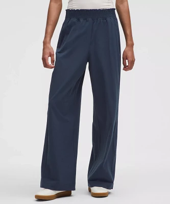 Stretch Woven Ruffle-Waist Wide-Leg Pant | Women's Pants