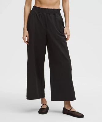 Stretch Woven Ruffle-Waist Wide-Leg Cropped Pant | Women's Capris