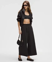 Stretch Woven Ruffle-Waist Wide-Leg Cropped Pant | Women's Capris