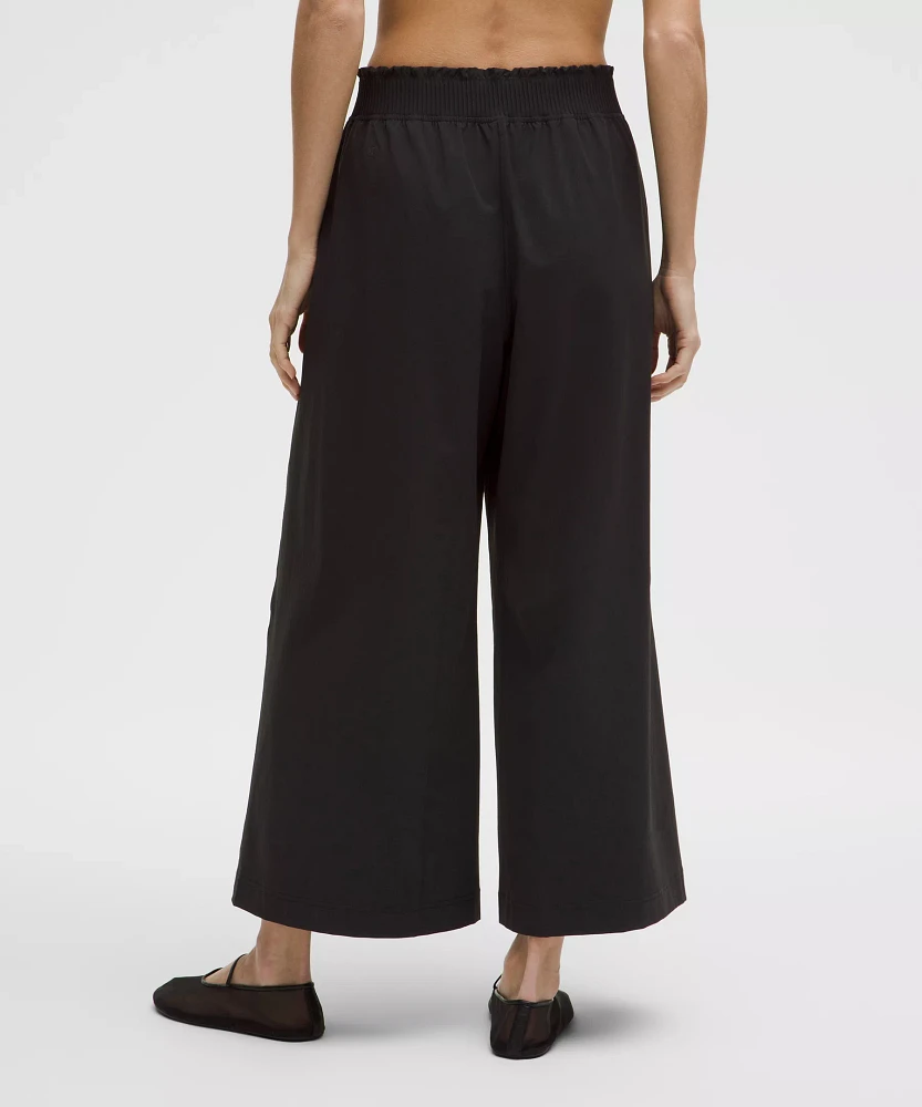 Stretch Woven Ruffle-Waist Wide-Leg Cropped Pant | Women's Capris