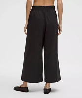 Stretch Woven Ruffle-Waist Wide-Leg Cropped Pant | Women's Capris