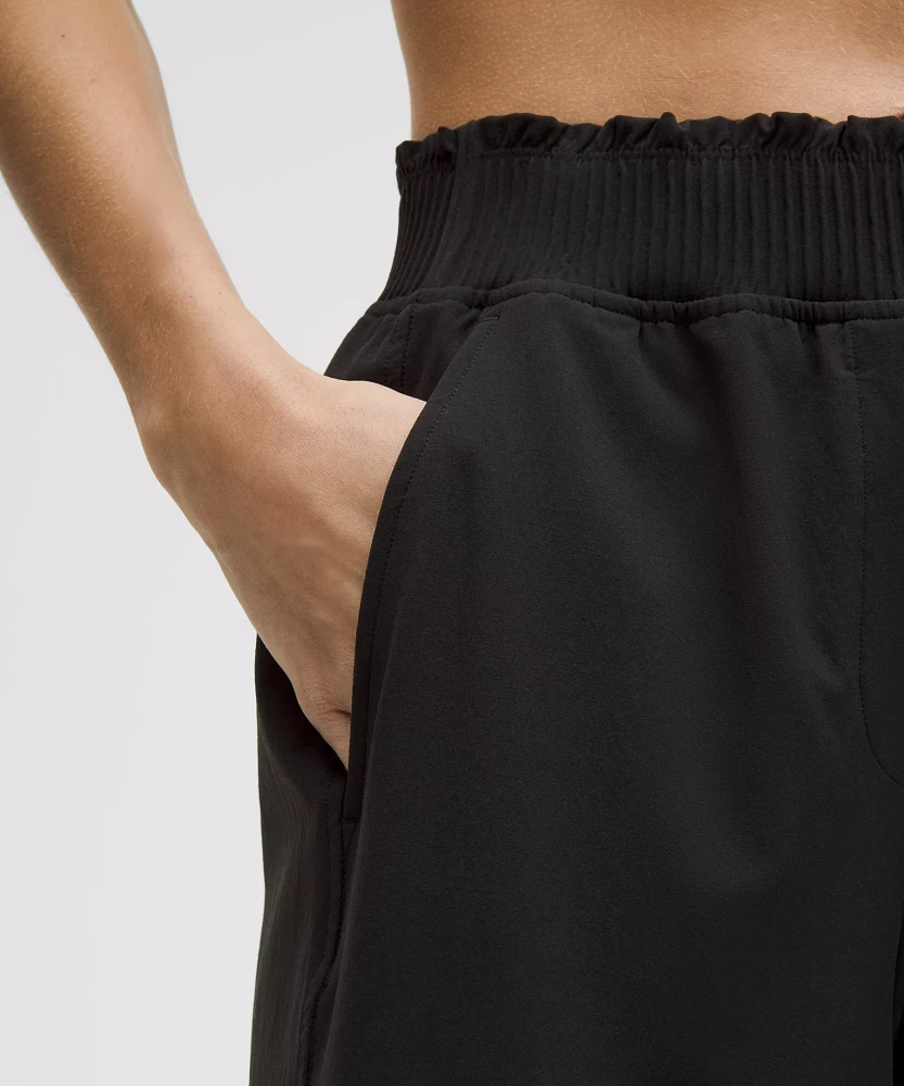 Stretch Woven Ruffle-Waist Wide-Leg Cropped Pant | Women's Capris