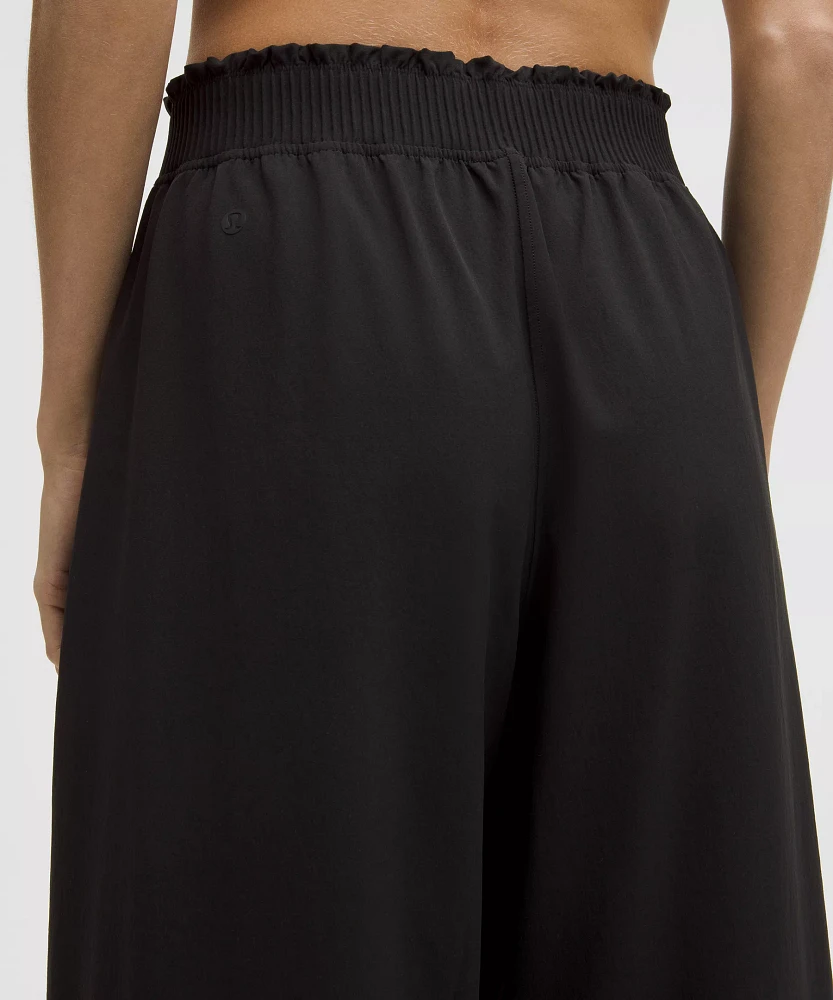 Stretch Woven Ruffle-Waist Wide-Leg Cropped Pant | Women's Capris