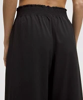 Stretch Woven Ruffle-Waist Wide-Leg Cropped Pant | Women's Capris