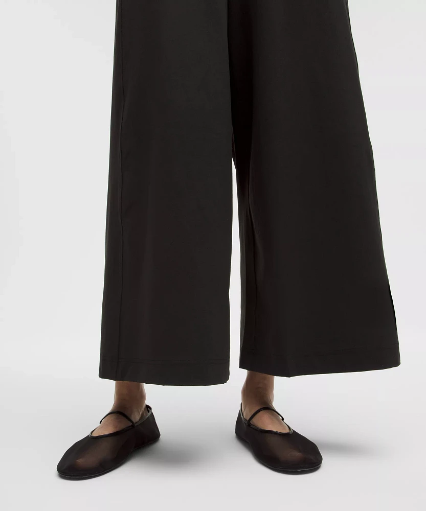Stretch Woven Ruffle-Waist Wide-Leg Cropped Pant | Women's Capris