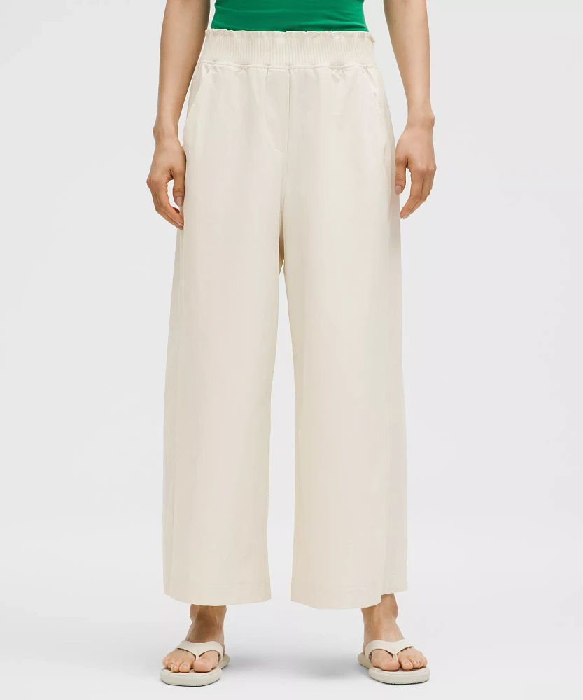 Stretch Woven Ruffle-Waist Wide-Leg Cropped Pant | Women's Capris