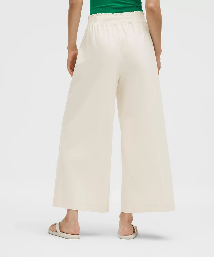 Stretch Woven Ruffle-Waist Wide-Leg Cropped Pant | Women's Capris