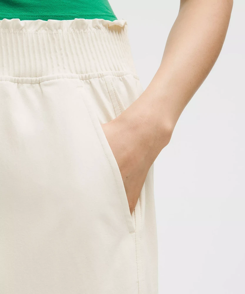 Stretch Woven Ruffle-Waist Wide-Leg Cropped Pant | Women's Capris