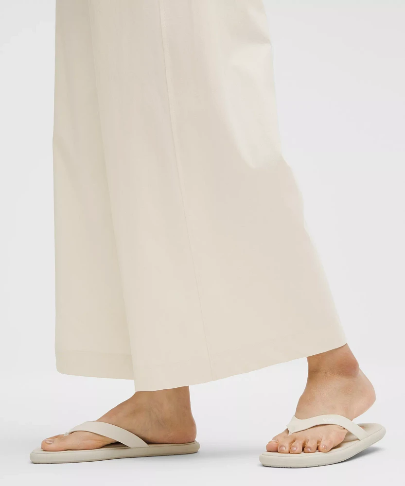 Stretch Woven Ruffle-Waist Wide-Leg Cropped Pant | Women's Capris