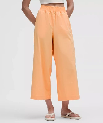 Stretch Woven Ruffle-Waist Wide-Leg Cropped Pant | Women's Capris