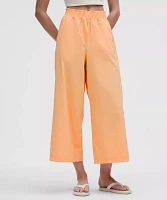 Stretch Woven Ruffle-Waist Wide-Leg Cropped Pant | Women's Capris